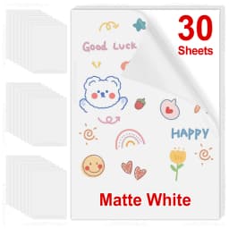 30PK A4 Paper Sheets Self-adhesive Printable Vinyl Sticker Paper DIY Glossy White Transparent Label Sticker for Inkjet Printer