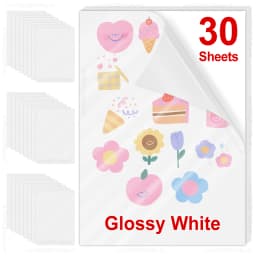 30PK A4 Paper Sheets Self-adhesive Printable Vinyl Sticker Paper DIY Glossy White Transparent Label Sticker for Inkjet Printer