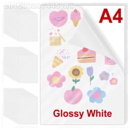 30PK A4 Paper Sheets Self-adhesive Printable Vinyl Sticker Paper DIY Glossy White Transparent Label Sticker for Inkjet Printer