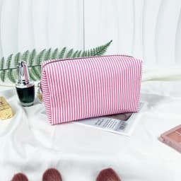 Fashion Women Ruffle Cosmetic Bags Pink/Purple Striped Storage Make Up Bags for Women Lady with Zipper Travel Bag Makeup Bag