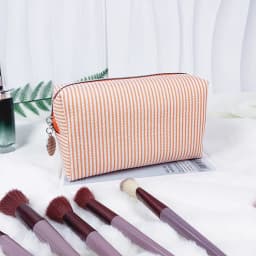 Fashion Women Ruffle Cosmetic Bags Pink/Purple Striped Storage Make Up Bags for Women Lady with Zipper Travel Bag Makeup Bag