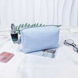 Fashion Women Ruffle Cosmetic Bags Pink/Purple Striped Storage Make Up Bags for Women Lady with Zipper Travel Bag Makeup Bag