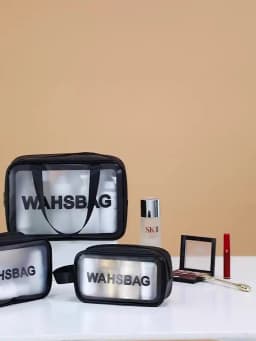 Portable Makeup Bag Large Capacity Make Up Brushes Lipstick Powder Travel Cosmetics Storage Toiletry Bag Waterproof Transparent