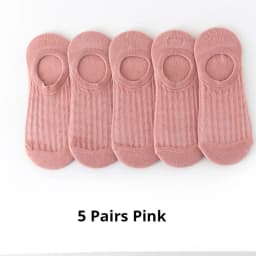 5 Pairs Summer Thin Mesh Socks Ladys Shallow Silicone Anti Slip Invisible Socks Lovely Solid Color Boat Socks