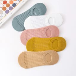 5 Pairs Summer Thin Mesh Socks Ladys Shallow Silicone Anti Slip Invisible Socks Lovely Solid Color Boat Socks
