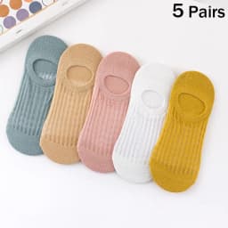 5 Pairs Summer Thin Mesh Socks Ladys Shallow Silicone Anti Slip Invisible Socks Lovely Solid Color Boat Socks