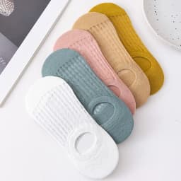 5 Pairs Summer Thin Mesh Socks Ladys Shallow Silicone Anti Slip Invisible Socks Lovely Solid Color Boat Socks