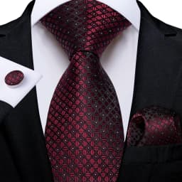 Luxury Floral Striped Solid Men's 8 cm Red Tie Set Handkerchief Cufflinks Business Wedding Prom Groom Accsessories Gift Men