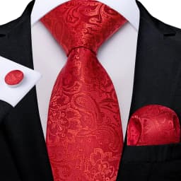 Luxury Floral Striped Solid Men's 8 cm Red Tie Set Handkerchief Cufflinks Business Wedding Prom Groom Accsessories Gift Men