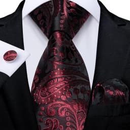 Luxury Floral Striped Solid Men's 8 cm Red Tie Set Handkerchief Cufflinks Business Wedding Prom Groom Accsessories Gift Men