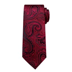 Luxury Floral Striped Solid Men's 8 cm Red Tie Set Handkerchief Cufflinks Business Wedding Prom Groom Accsessories Gift Men