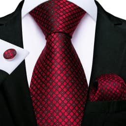 Luxury Floral Striped Solid Men's 8 cm Red Tie Set Handkerchief Cufflinks Business Wedding Prom Groom Accsessories Gift Men