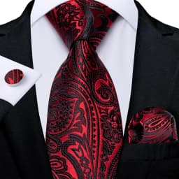 Luxury Floral Striped Solid Men's 8 cm Red Tie Set Handkerchief Cufflinks Business Wedding Prom Groom Accsessories Gift Men