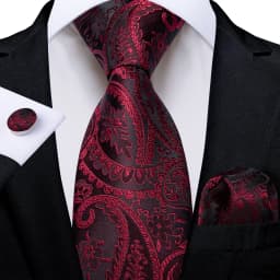 Luxury Floral Striped Solid Men's 8 cm Red Tie Set Handkerchief Cufflinks Business Wedding Prom Groom Accsessories Gift Men