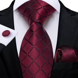 Luxury Floral Striped Solid Men's 8 cm Red Tie Set Handkerchief Cufflinks Business Wedding Prom Groom Accsessories Gift Men