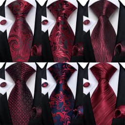 Luxury Floral Striped Solid Men's 8 cm Red Tie Set Handkerchief Cufflinks Business Wedding Prom Groom Accsessories Gift Men