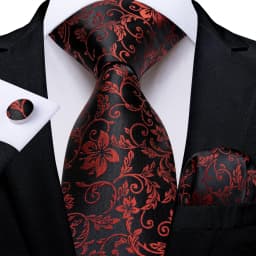 Luxury Floral Striped Solid Men's 8 cm Red Tie Set Handkerchief Cufflinks Business Wedding Prom Groom Accsessories Gift Men