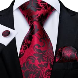 Luxury Floral Striped Solid Men's 8 cm Red Tie Set Handkerchief Cufflinks Business Wedding Prom Groom Accsessories Gift Men