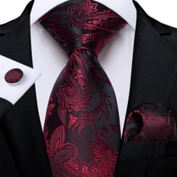 Luxury Floral Striped Solid Men's 8 cm Red Tie Set Handkerchief Cufflinks Business Wedding Prom Groom Accsessories Gift Men