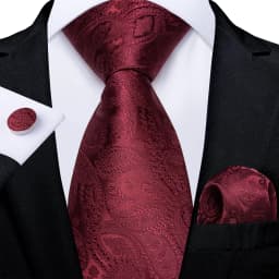 Luxury Floral Striped Solid Men's 8 cm Red Tie Set Handkerchief Cufflinks Business Wedding Prom Groom Accsessories Gift Men
