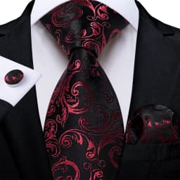Luxury Floral Striped Solid Men's 8 cm Red Tie Set Handkerchief Cufflinks Business Wedding Prom Groom Accsessories Gift Men