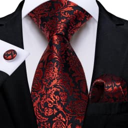 Luxury Floral Striped Solid Men's 8 cm Red Tie Set Handkerchief Cufflinks Business Wedding Prom Groom Accsessories Gift Men