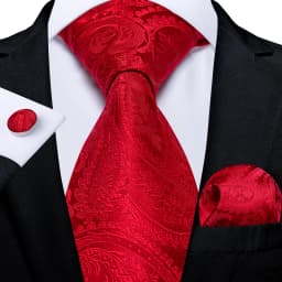Luxury Floral Striped Solid Men's 8 cm Red Tie Set Handkerchief Cufflinks Business Wedding Prom Groom Accsessories Gift Men