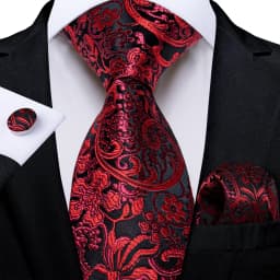 Luxury Floral Striped Solid Men's 8 cm Red Tie Set Handkerchief Cufflinks Business Wedding Prom Groom Accsessories Gift Men