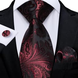 Luxury Floral Striped Solid Men's 8 cm Red Tie Set Handkerchief Cufflinks Business Wedding Prom Groom Accsessories Gift Men