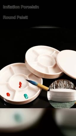 Imitation Porcelain Round Palette with Lid Acrylic Watercolor Painting Multifunctional White Paint Tray Artist Supplies
