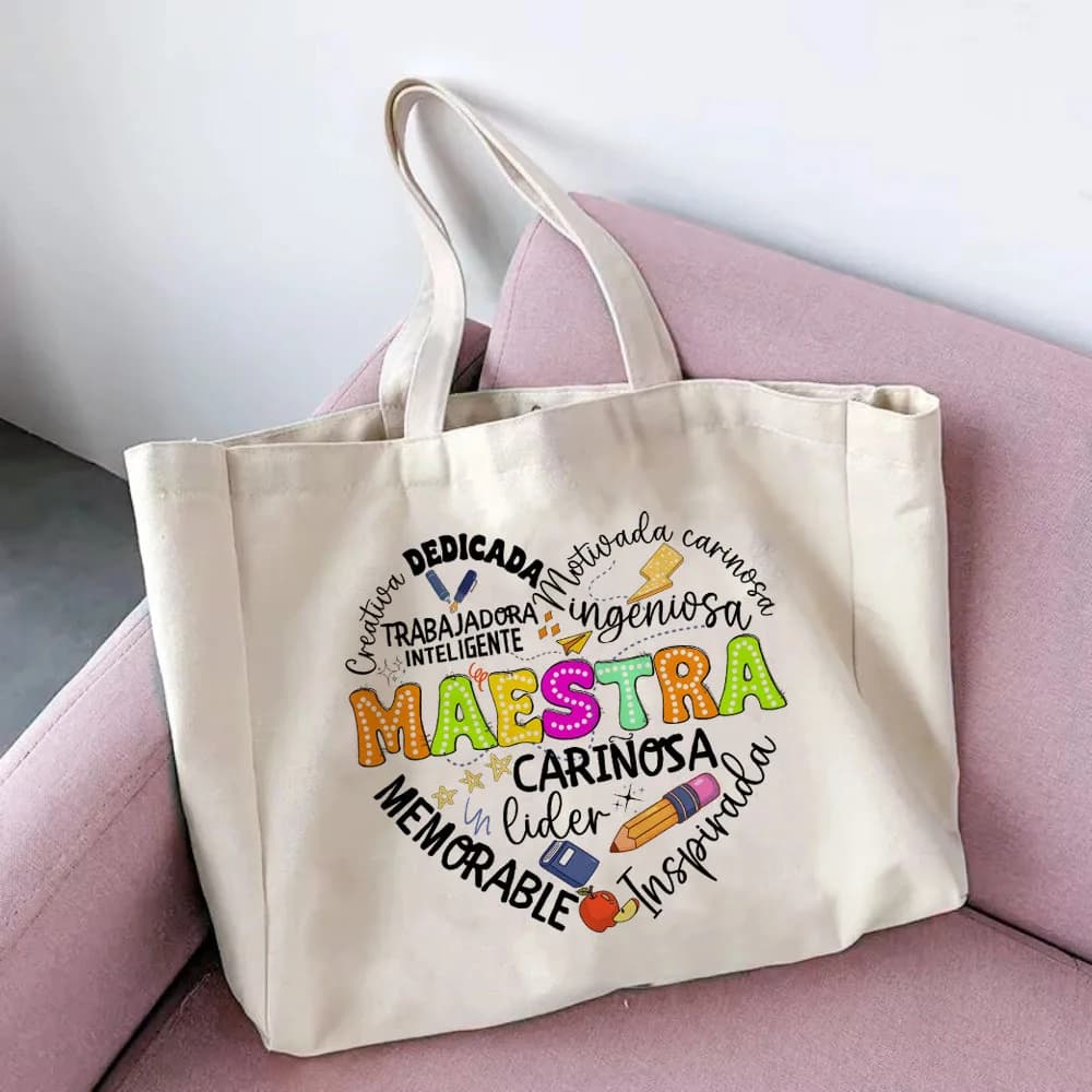 Spanish Maesttra Print Tote Bag Portable Zipper Pouches Large Capacity Travel Shower Handbag Commuting To Work Teacher Handbag