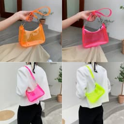 Summer Waterproof Women Fluorescent Clear Jelly Tote Bag Candy Color Clear Armpit Shoulder Bag