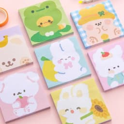 80 Sheet Kawaii Cartoon Oil Painting Sticky Notes Cute Animal Rabbit Puppy Bear Memo Pad Cute Decoration Stationery Note Book