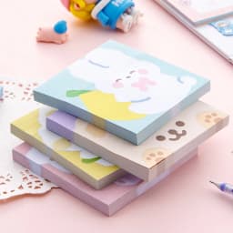 80 Sheet Kawaii Cartoon Oil Painting Sticky Notes Cute Animal Rabbit Puppy Bear Memo Pad Cute Decoration Stationery Note Book