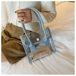 Transparent Bags Women Summer Designed Patchwork PVC Portable Simple Student Travel Jelly Bag PU Handle All-match Beach Totes