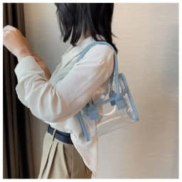 Transparent Bags Women Summer Designed Patchwork PVC Portable Simple Student Travel Jelly Bag PU Handle All-match Beach Totes