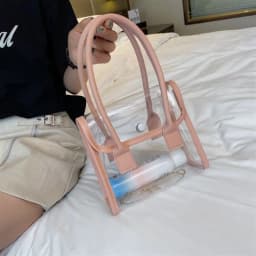 Transparent Bags Women Summer Designed Patchwork PVC Portable Simple Student Travel Jelly Bag PU Handle All-match Beach Totes