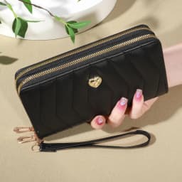 Chic Faux Leather Wallet - Double Zipper Security - Coin Purse & Card Slots - Fashionable Wristband Clutch for Everyday