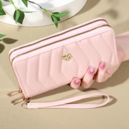 Chic Faux Leather Wallet - Double Zipper Security - Coin Purse & Card Slots - Fashionable Wristband Clutch for Everyday