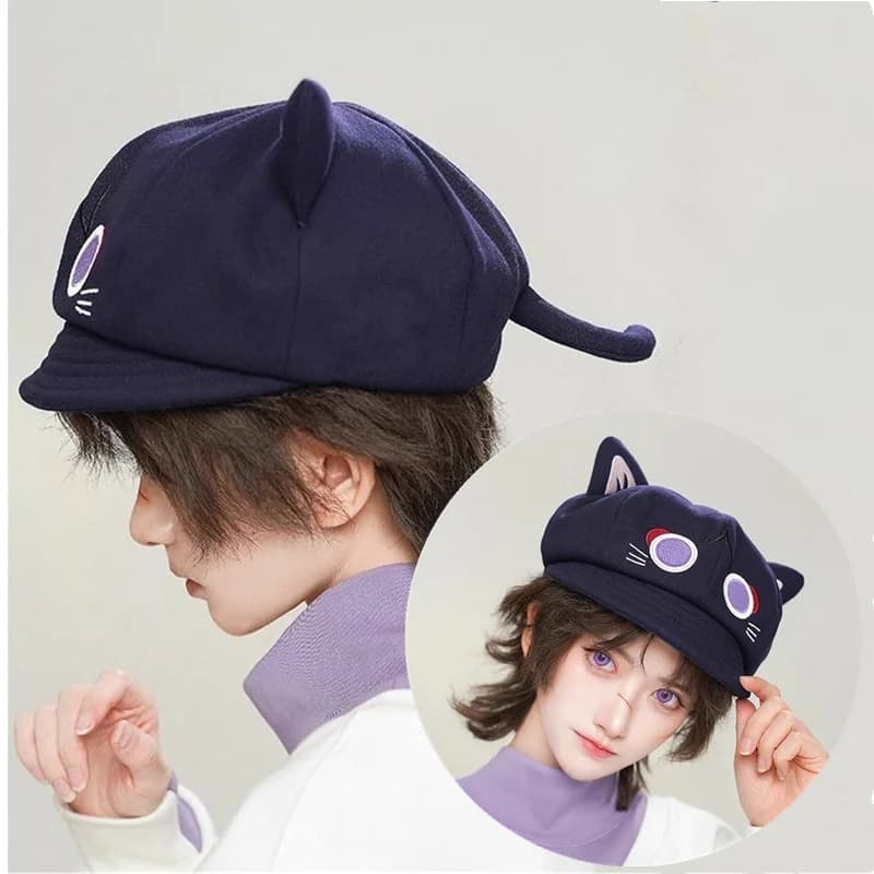 Hot Game Genshin Impact Scaramouche Cute Cat Cosplay Octagonal Hat Casual Wanderer Balladeer Beret Cap Accessories Gift