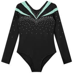 Children Gymnastics Ballet Dance Leotard Set Shiny Rhinestone Long Sleeve Jumpsuit with Shorts Outfits for Girls Sport Dance