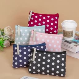 Classic Hot Selling Polka Dot Fabric Makeup Bags Waterproof Portable Zipper Wash Cosmetic Pouch Girl Phone Key Bag
