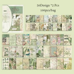 4Style 100pcs/pack Retro Material Paper Past Story Series Flower Butterfly Handbook DIY Base Literary Background Scrapbook