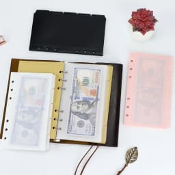 A6 5Pcs Colorful Binder Pockets Binder Zipper Folders for 6Ring Notebook Divider Page Waterproof PVC Leaf Document Filing Bag