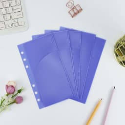 A6 5Pcs Colorful Binder Pockets Binder Zipper Folders for 6Ring Notebook Divider Page Waterproof PVC Leaf Document Filing Bag