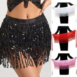 Stage Performance Belly Dance Layer Sequins Tassel Chain Belts Skirt Wrap Club Indian Latin Hula Dancer Beach Hip Waist Scarf
