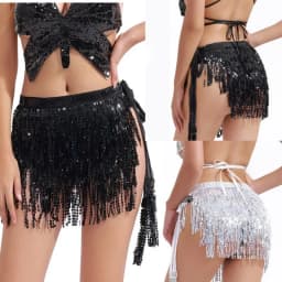 Stage Performance Belly Dance Layer Sequins Tassel Chain Belts Skirt Wrap Club Indian Latin Hula Dancer Beach Hip Waist Scarf