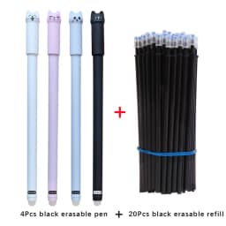 Kawaii Cat Erasable Gel Pen 0.5mm Magic Ink Blue Black Pen Set With Rubber Eraser Creative School Kid's Gifts Stationery
