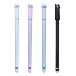 Kawaii Cat Erasable Gel Pen 0.5mm Magic Ink Blue Black Pen Set With Rubber Eraser Creative School Kid's Gifts Stationery