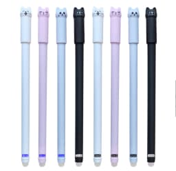 Kawaii Cat Erasable Gel Pen 0.5mm Magic Ink Blue Black Pen Set With Rubber Eraser Creative School Kid's Gifts Stationery